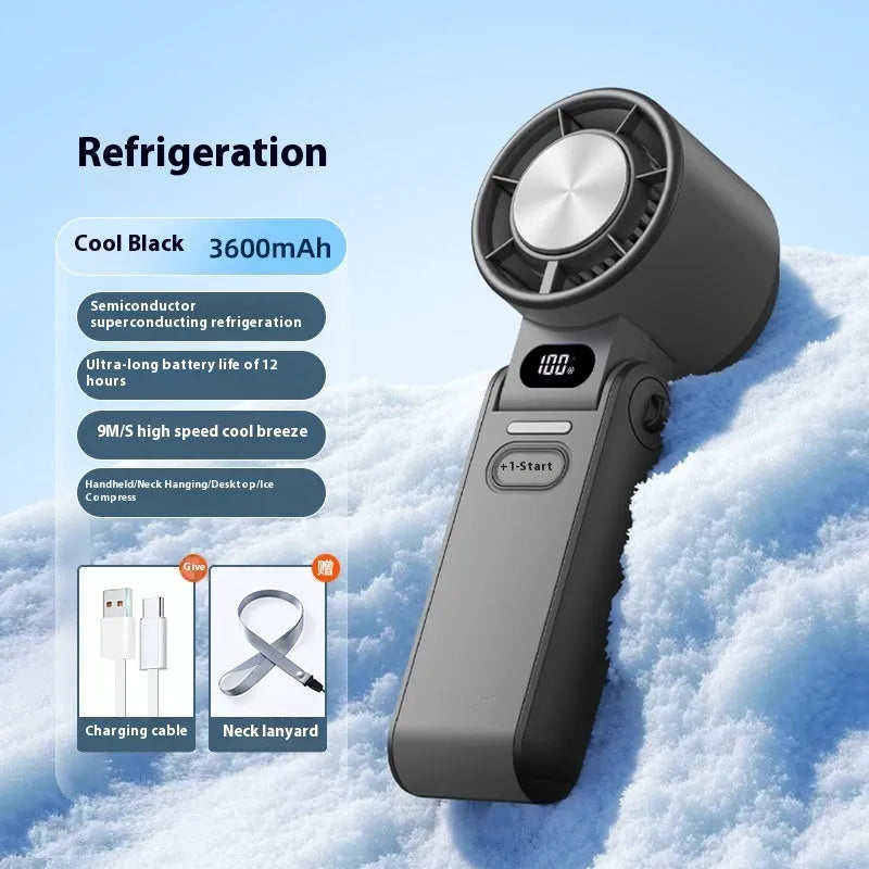 Foldable USB rechargeable handheld fan with refrigeration ice compress in Magic Purple finish