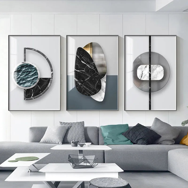 Abstract geometric pattern printed on a canvas painting, showcasing modern wall art decor.
