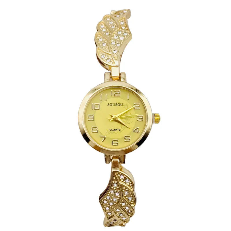 Women's stainless steel watch with a round dial shown in gold, black and gold, and white and gold colour options