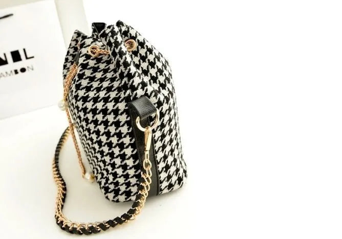 Jaci women's medium canvas bucket bag with drawstring closure chain handle zipper pocket ethnic style
