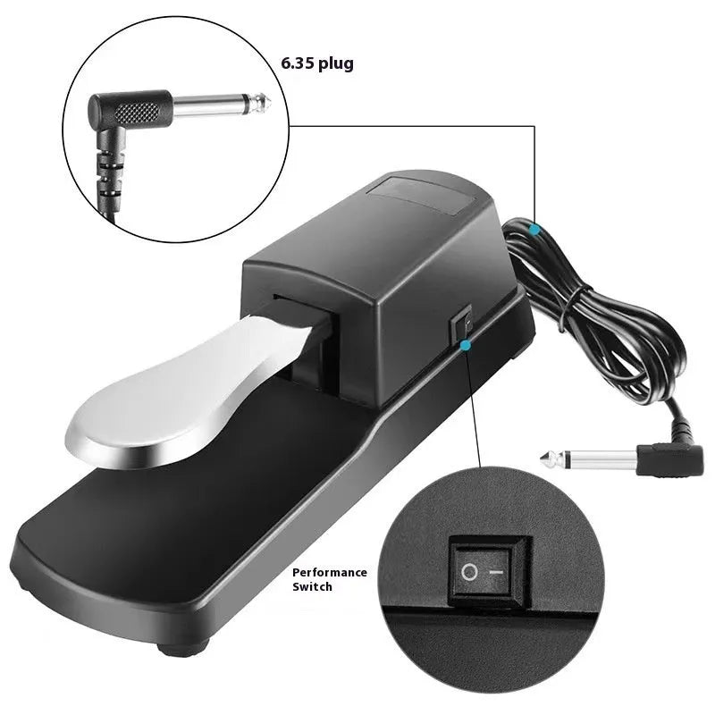 Universal electronic keyboard sustain pedal with single-leg ABS plastic housing on a flat surface.