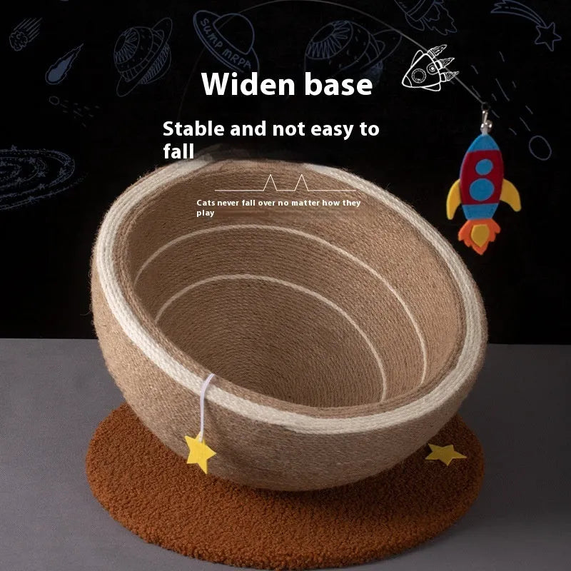 Large integrated cat scratching basin and nest with sisal rope scratching surface and flannel bed in starlight pattern