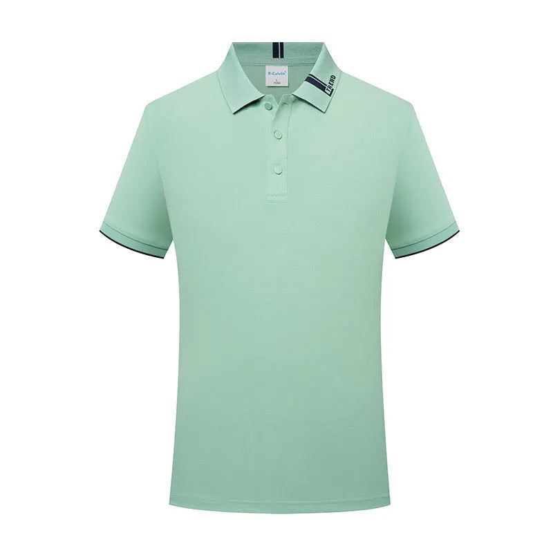 Cotton blend short sleeve lapel polo shirt in light purple with loose cut