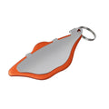 Mountain bike disc brake pads in black and orange colours with adjustment flap