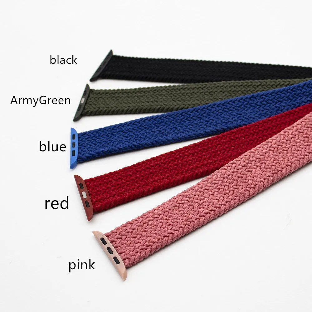 Apple Watch woven nylon replacement strap with plastic adjustable head in multiple colour options