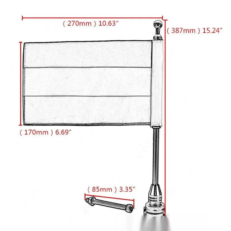 Motorcycle luggage rack flagpole in black and silver options for side box mounting