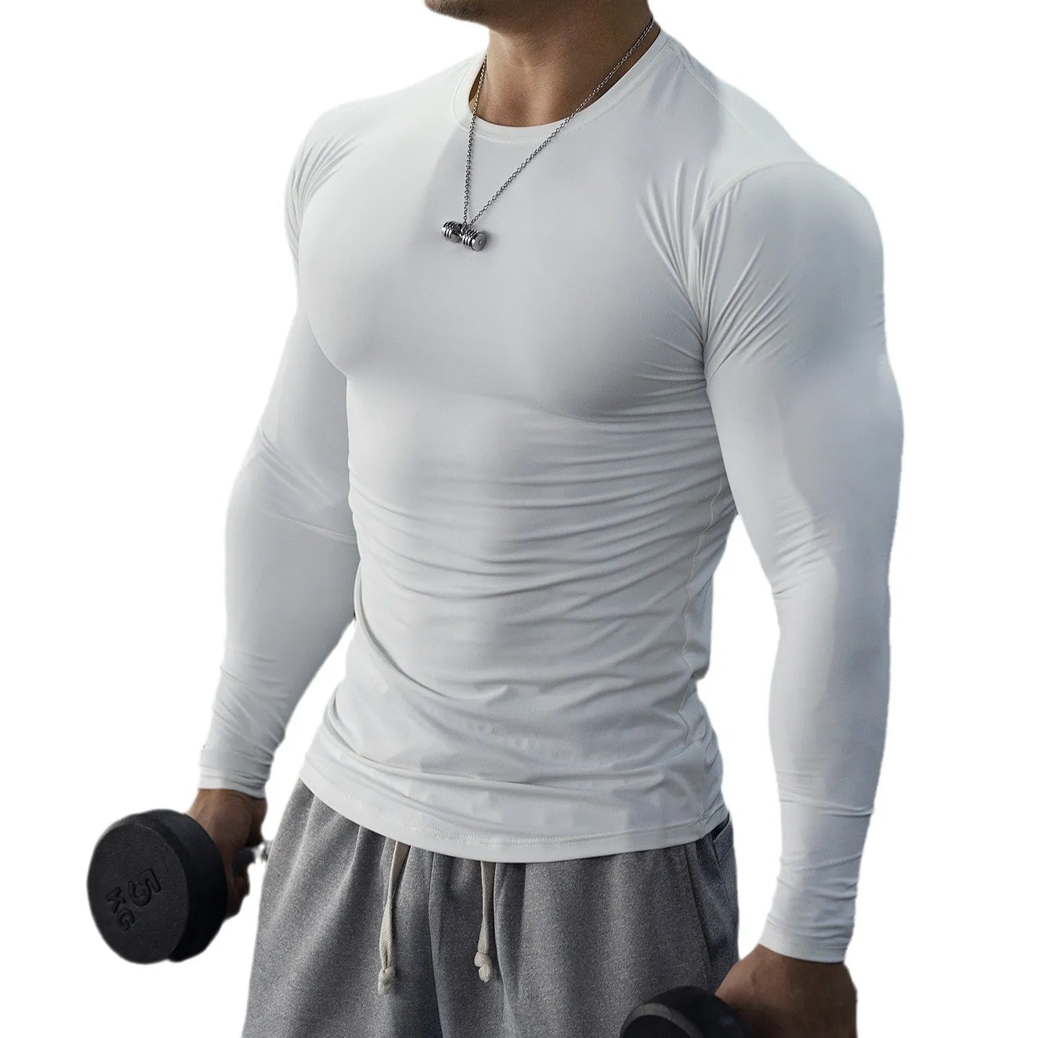 Men's black fitness tights with long sleeves and slim fit for running and exercise
