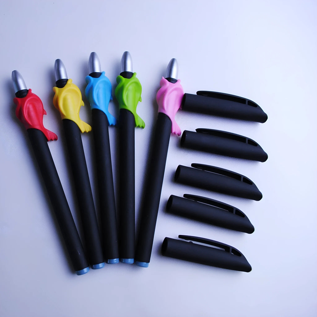 Automatic fading ink pen set with 8 blue refills, pen holder, and 0.5mm tip