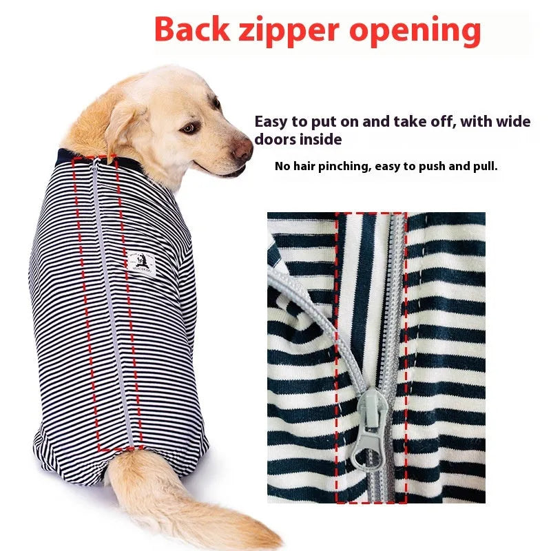 Striped polyester dog shirt for Golden Retrievers and Labradors in three colour options
