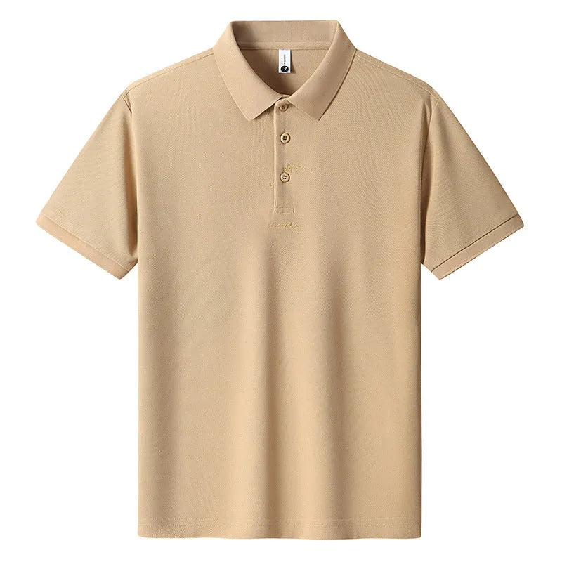 Men's casual cotton short sleeve T-shirt in a loose fit, featuring a letter pattern, shown in one of six available colours.