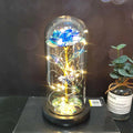 LED illuminated artificial rose bouquet with glass dome cover on table, 30cm tall.
