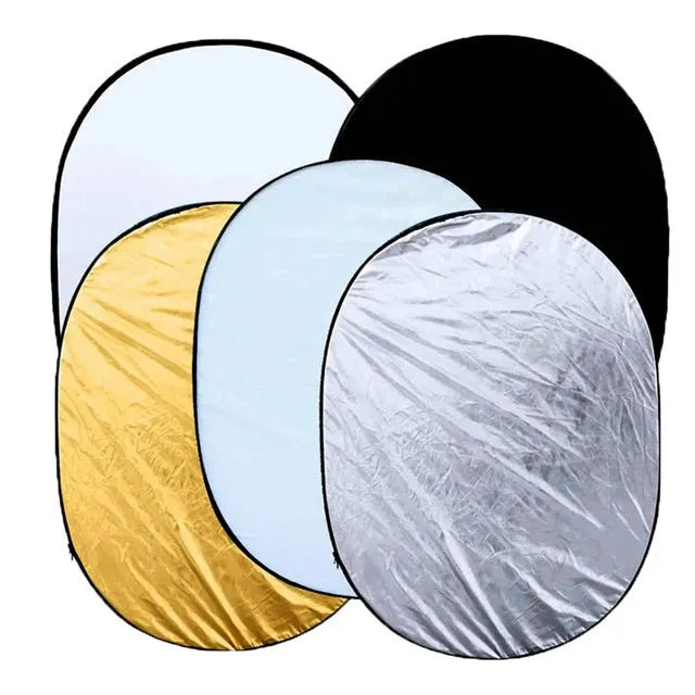 Collapsible 60x90cm photography reflector with five surfaces including gold, silver, white, black and translucent