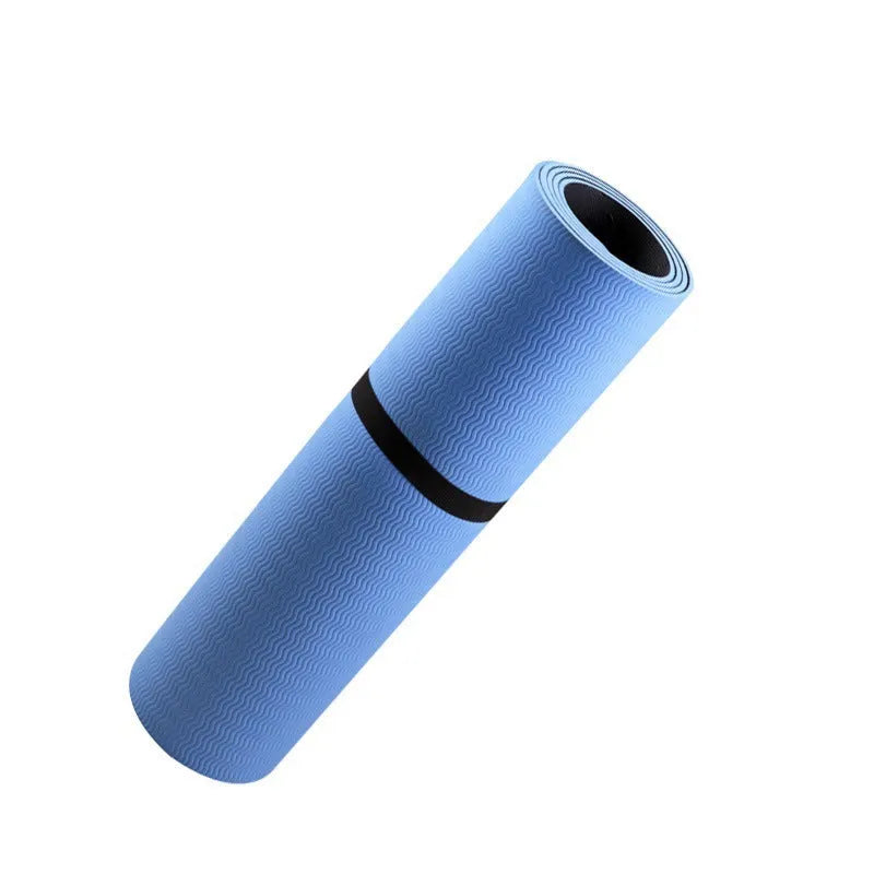 Blue conductive yoga mat with plant pattern, grounding wire, and 182x61cm dimensions