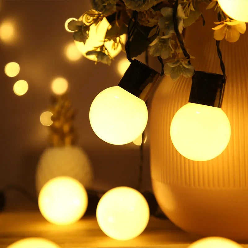 10-metre solar festival decorative light with 40 retro lamps in black line colour variations