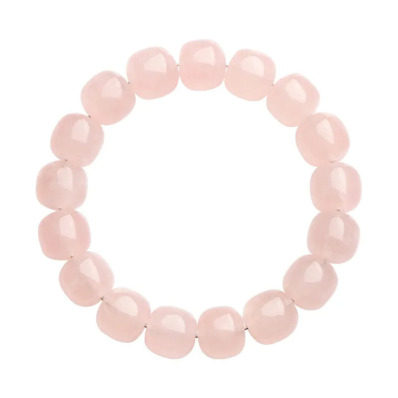 Pink natural bamboo crystal bracelet with 11x12mm barrel beads and geometry design