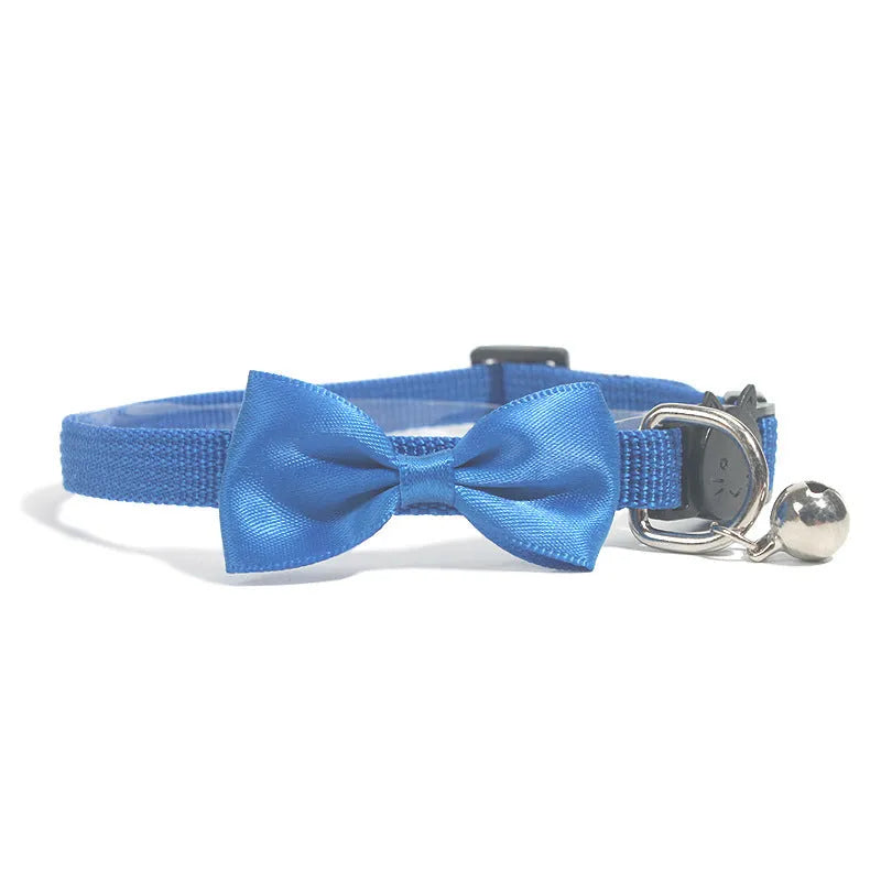 Striped nylon cat collar with bow decoration and bell in multiple colour options