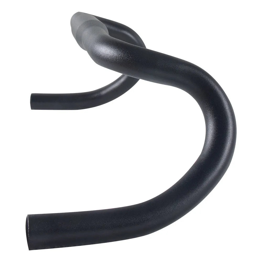 Black aluminium alloy bent handlebar for road bikes with 420mm width and 31.8mm clamp