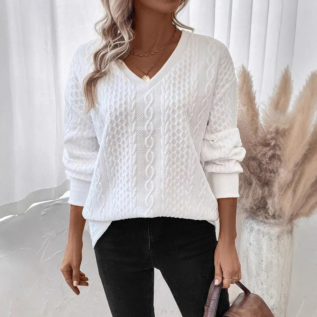 Milky white long sleeve T-shirt with 3D pattern design and loose fit silhouette