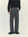 Women's business casual draping trousers, loose straight leg, black polyester blend