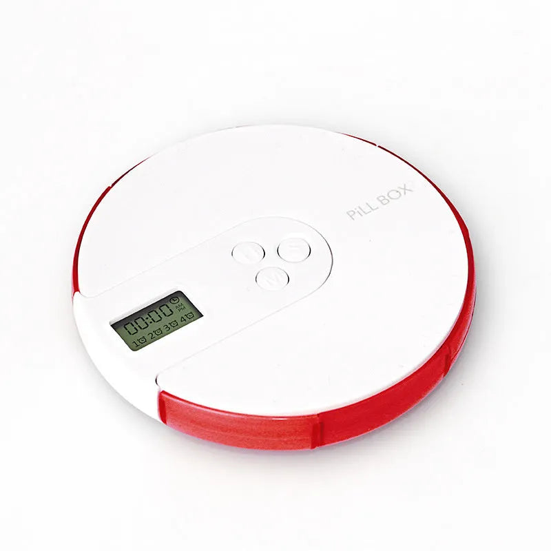 7-compartment alarm clock pill dispenser in blue plastic with digital display