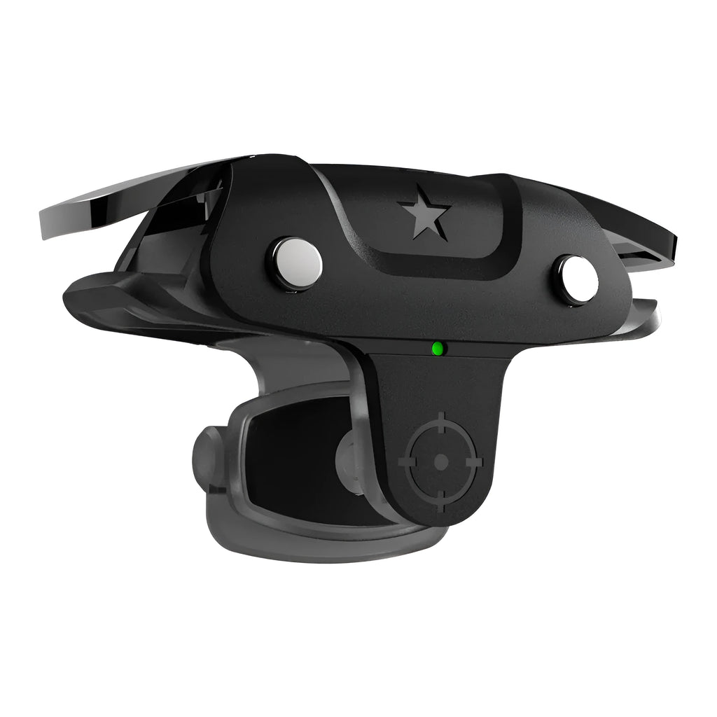 Black F5 mobile phone game controller showing joystick and buttons.