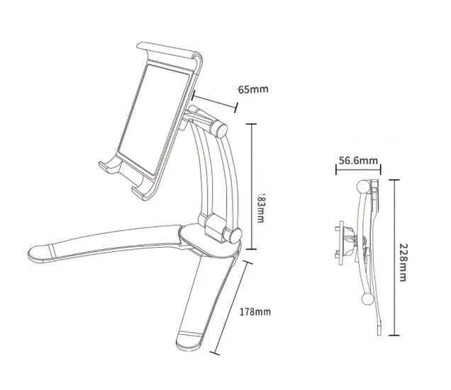 Silver aluminum alloy adjustable tablet stand holding a tablet with 360-degree rotation capability