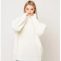 Women's solid colour high neck pullover sweater with 3D pattern in loose free size.