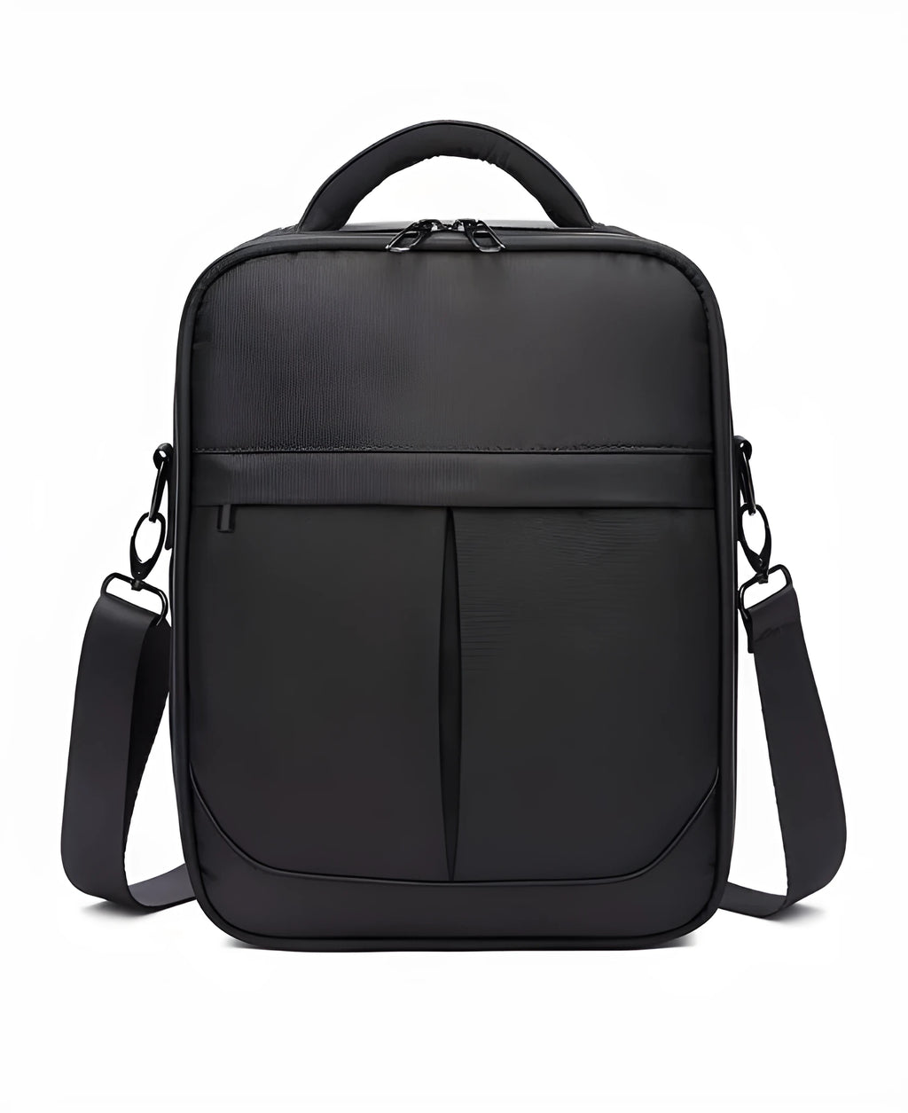 Black Oxford fabric men's shoulder messenger bag showing front view
