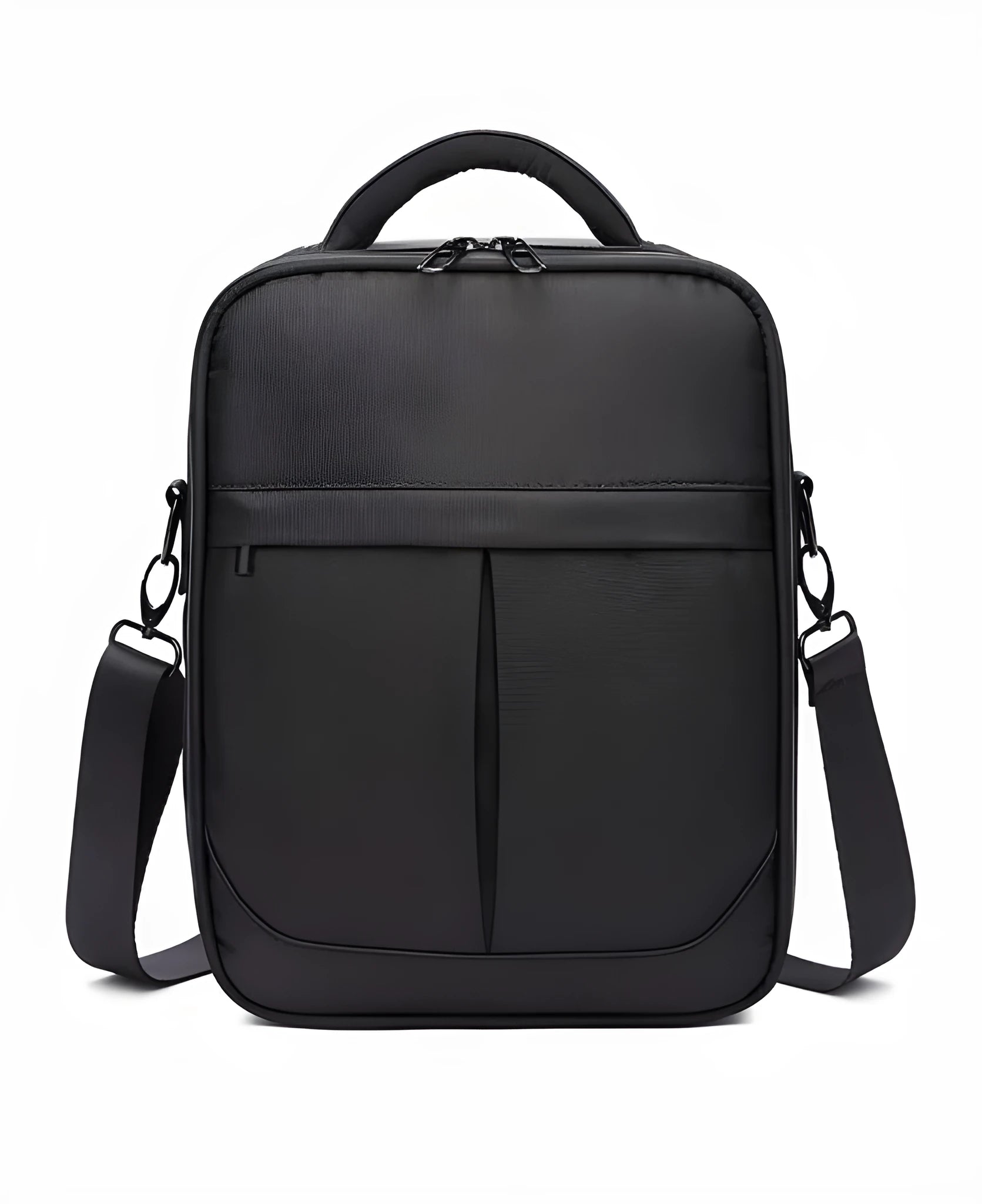 Black Oxford fabric men's shoulder messenger bag showing front view