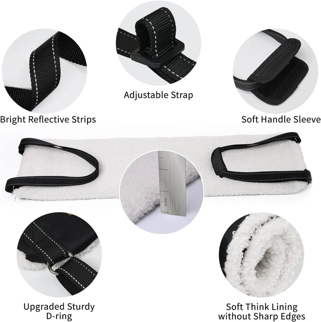 Adjustable dog sling for hind leg support with nylon straps and soft liner