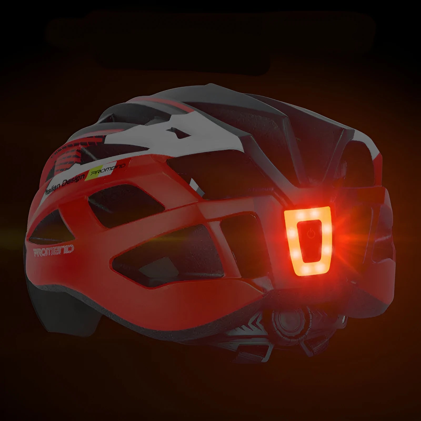 USB rechargeable bicycle taillight in black mounted on helmet with 3 lighting modes