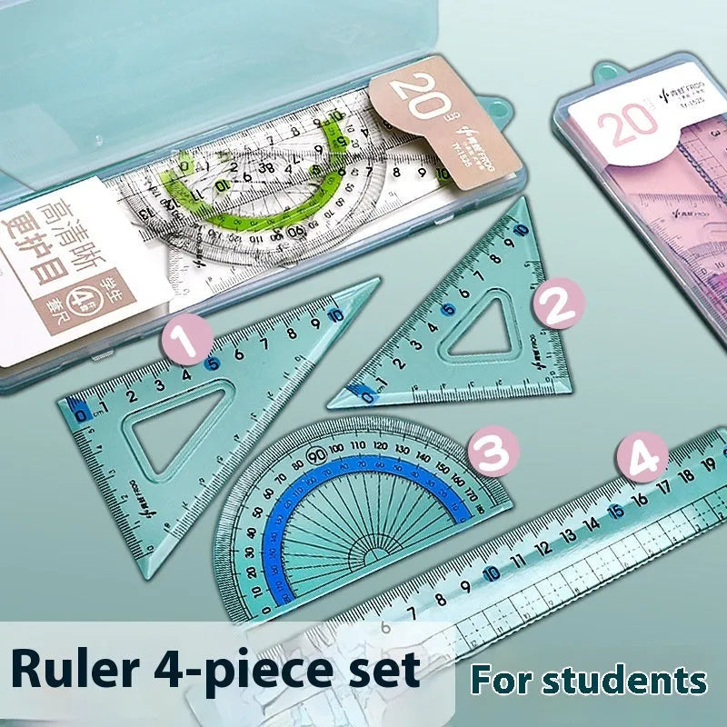 Youpai transparent acrylic ruler set with square and protractor in blue or black styles