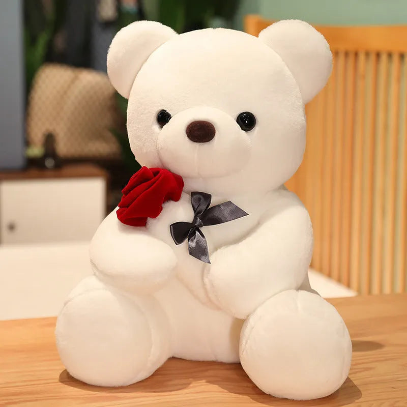 Lovely hug roses teddy bear plush pillow stuffed animal doll in brown, beige or grey colours