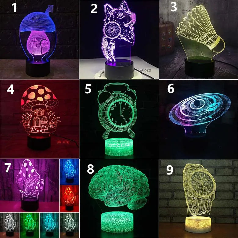 Remote control LED desk lamp with colourful 3D acrylic touch designs on black ABS base
