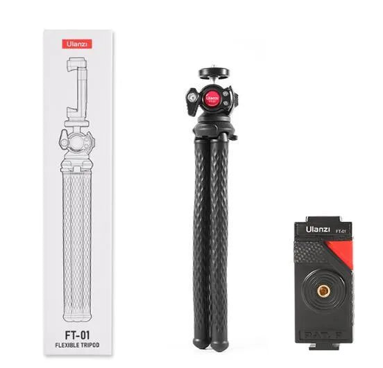 Black FT-01 octopus phone tripod with aluminium legs and clip for mobile devices