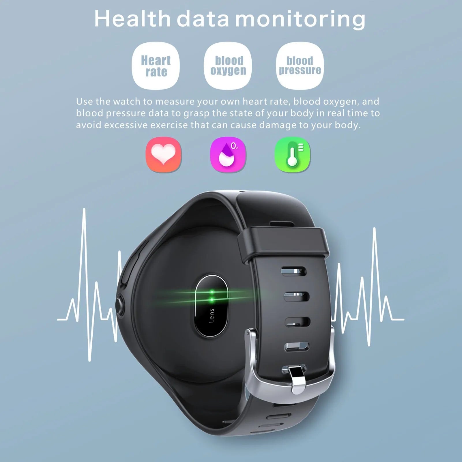 Black detachable smart watch and Bluetooth earphone combo with colour screen display