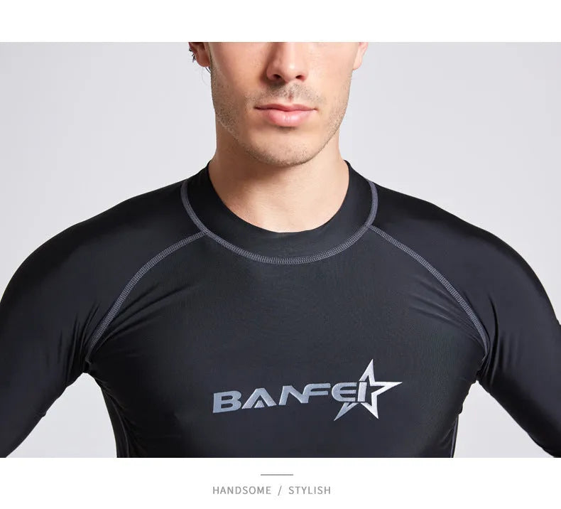 Men's navy blue quick-drying half sleeve wetsuit suit for swimming and snorkelling.