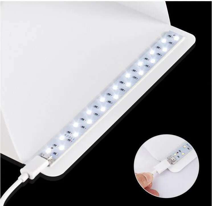 Mini LED folding studio soft light photo lamp with black and white background pads for product photography