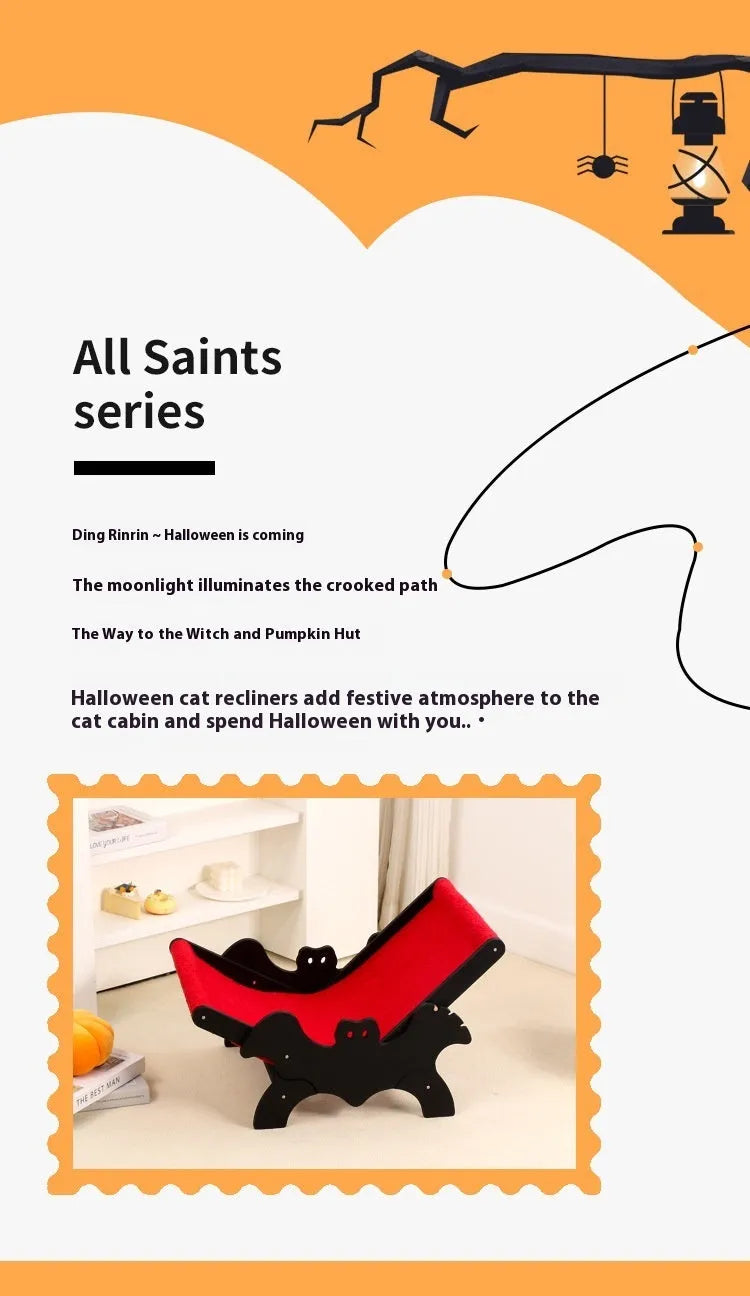MW-054 wooden frame cat recliner bed in black or red Halloween colours