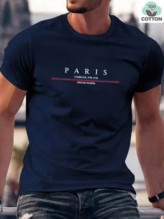 Men's casual pure cotton T-shirt with printed letter design in multiple colour options