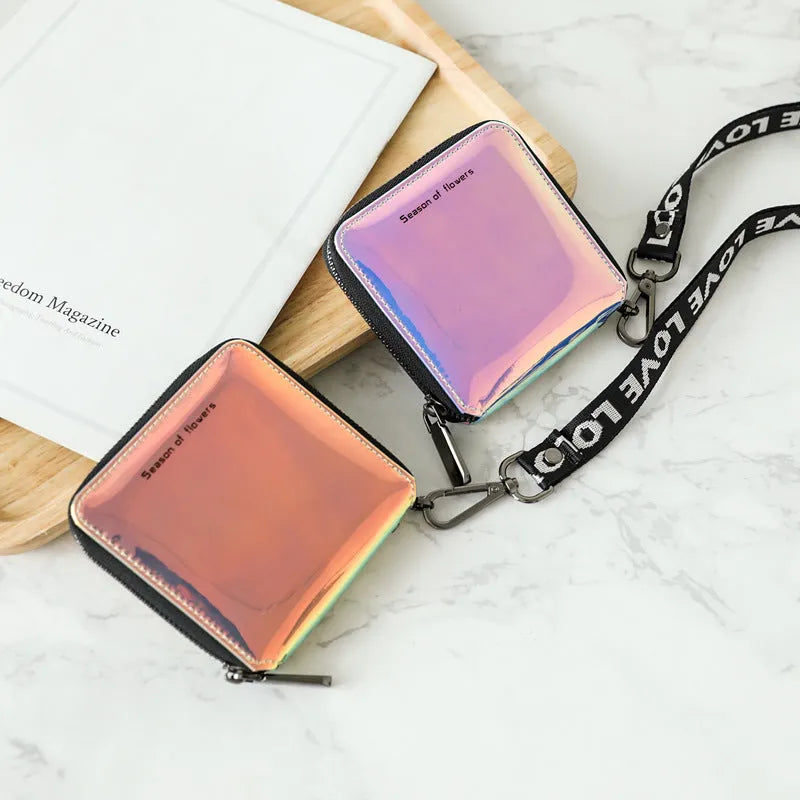 Korean-style short folding women's wallet in PU leather measuring 11cm