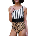 Leopard print women's one-piece swimsuit with asymmetric collar and high waist