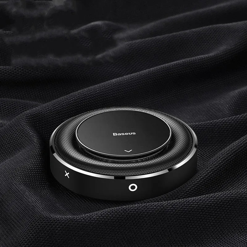 Bess round aluminium alloy car fragrance seat in black, red, or silver with solid aroma tablets.