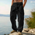 Men's loose fit cotton casual trousers in light army green colour with wide-leg styling