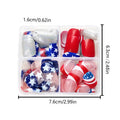 XINGX false nail set with red, white, blue American star pattern in short European Square shape.