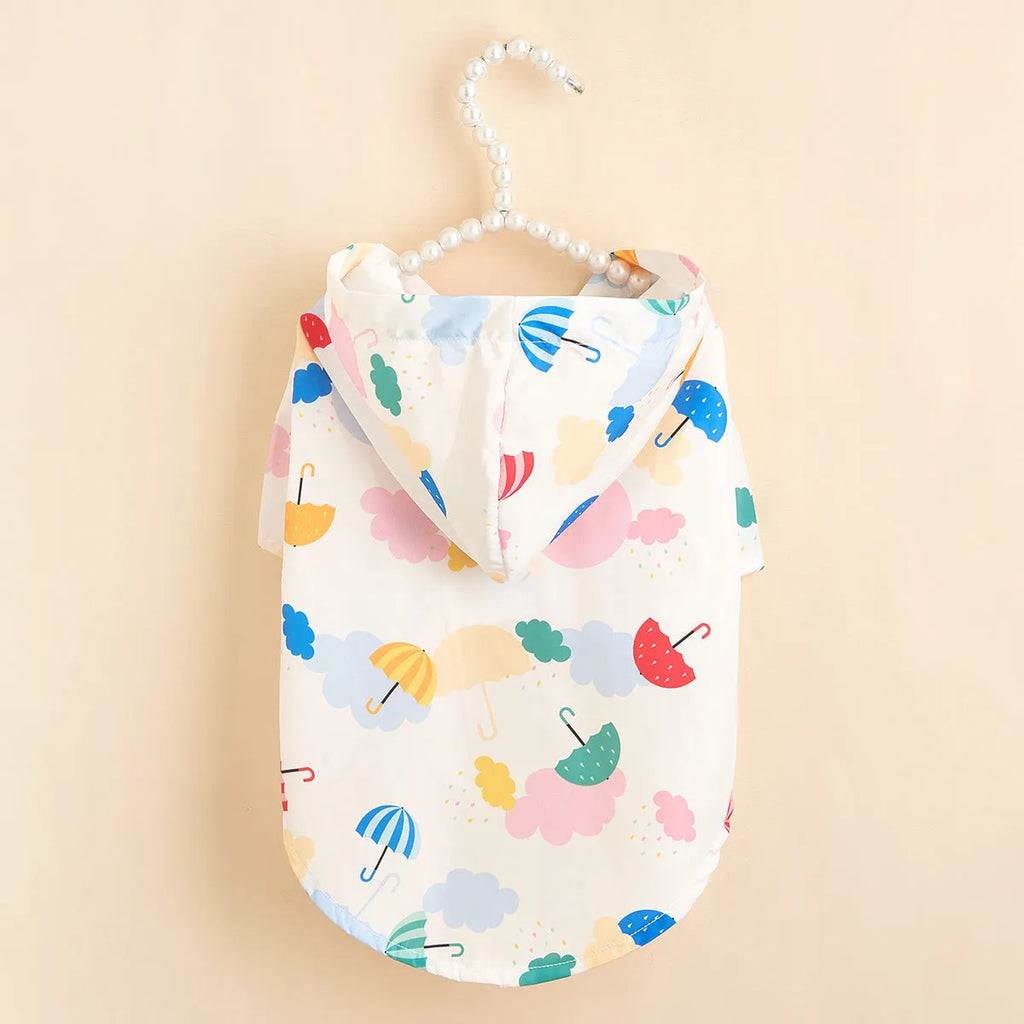 Colourful cartoon umbrella pattern dog raincoat in polyester fabric
