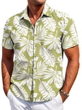 Men's slim fit short sleeve Hawaiian-style cardigan shirt in elastic polyester fabric.