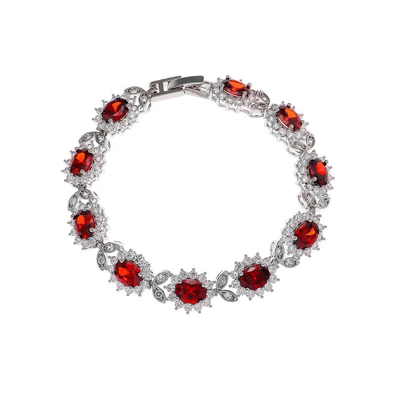 Women's simple zircon inlay bracelet in environmentally friendly alloy, shown in various gemstone-inspired colour finishes.