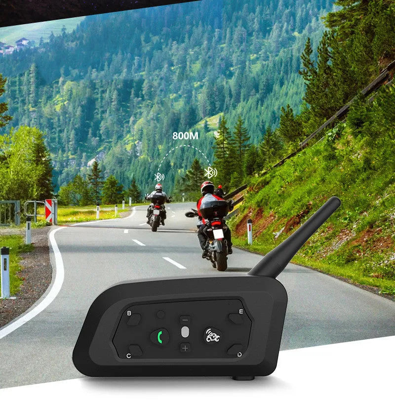 V6pro motorcycle helmet Bluetooth intercom unit with mounting hardware and headphones
