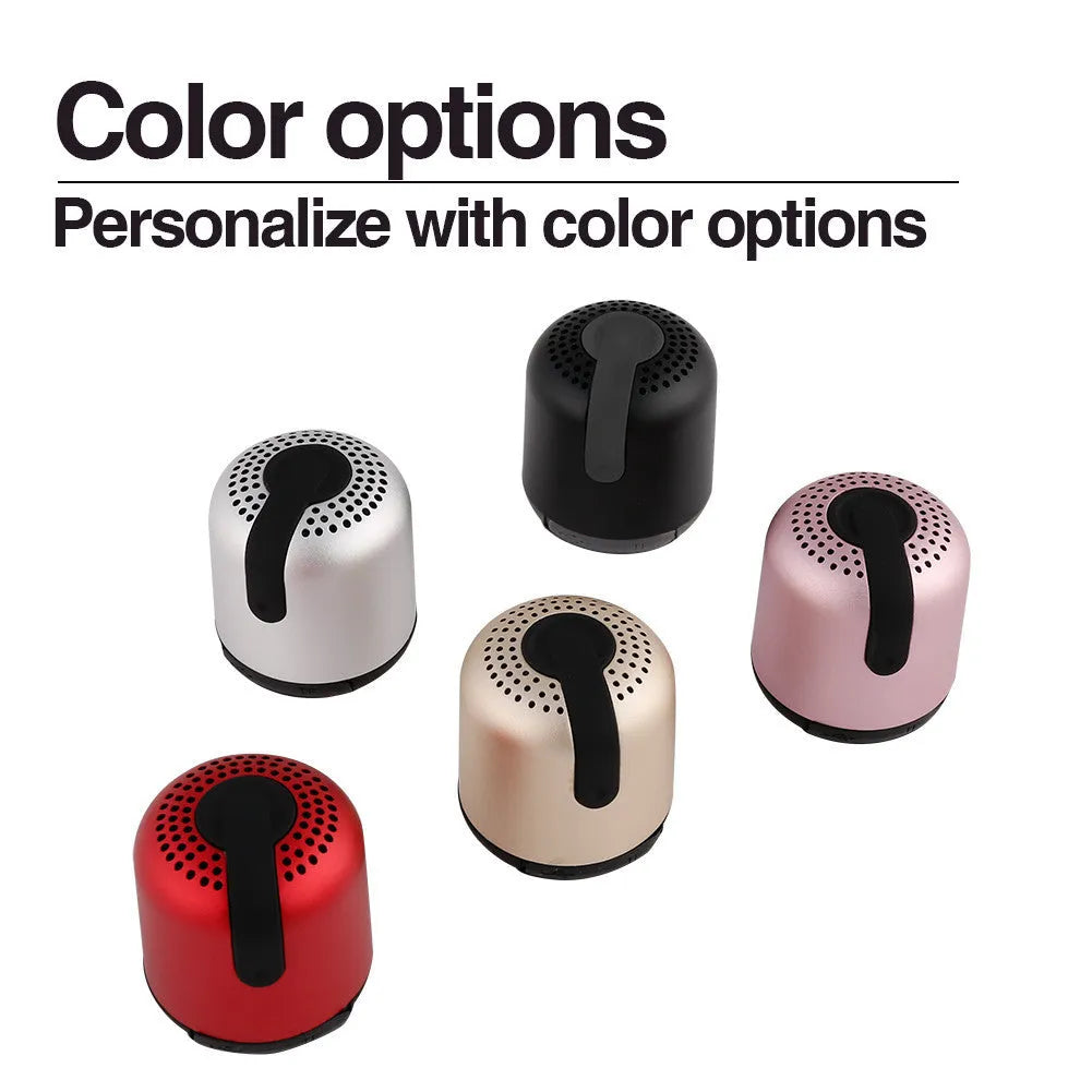 Hieha XQ11 cylinder-shaped mini portable Bluetooth speaker in black, gold, pink, red, and silver colour options.